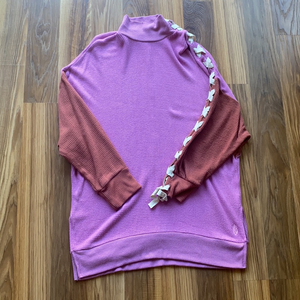 Free People Snow Drift Lace up Tunic Sweater XS